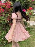 YESMYTOOL  -  Sweet Floral Short Dresses for Women Summer New Puff Sleeve Ruffles A-line French Printed Birthday Party Dress Prom Vestido