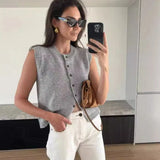 YESMYTOOL  -  Solid Sleeveless Knitted Cardigan Waistcoat Women Loose O-neck Single Breasted Female Vest 2024 Spring Summer Fashion Lady Tops