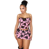 YESMYTOOL  - New 2024 Summer Women's Wrapped Hip Short Skirt Fashionable Rose Printed Strap Sexy Slim Fit Set for Women