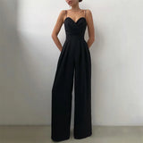 YESMYTOOL  -  Summer Women Mujer Elegant Jumpsuit Sexy Off Shoulder Sleeveless Sling Romper Fashion Casual Office Lady Solid Straight Playsuit