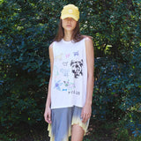 YESMYTOOL  -    summer dog cartoon graffiti print casual girl sleeveless vest