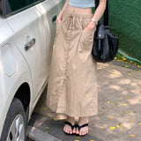 YESMYTOOL  -   Cargo Skirt Vintage Solid Fashion Casual Streetwear Midi Skirts Harajuku Y2k Retro All-match Summer A-line Slit Skirt