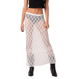 YESMYTOOL -  Fall Outfits 2024 Sexy See-Through Lace Sheer Maxi Skirt Women Low Waist Transparent Long Skirt Music Club Party Fairy Coquette Cover-up Skirt