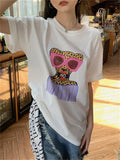 YESMYTOOL  -  Cartoon Printed T-Shirts Casual High Street Women Loose Summer OL All Match Mujer Half Sleeve Chic Office Lady Tees