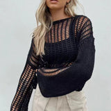 YESMYTOOL  -  Hollow Out Pullover Pullover Women Oversize Kniited Long Sleeve Sweater Femme Beach Sexy Knitwear Cover-up Ladies 2024