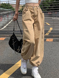 YESMYTOOL  -   Y2K Fashion Khaki Oversized Cargo Pants Hip Hop Style Loosed Adjustable Waist Drawstring Long Pant Streetwear 90s Autumn