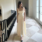 YESMYTOOL  -  Satin Suspender Maxi Dress For Women Ruched Splice Sexy Elegant Sleeveless Club Party Slinky Dress Birthday Robes Female