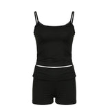 YESMYTOOL  -  Casual Basic Fitness Summer Two Pieces Set Female Lace Trim Sporty Chic All-Match Tracksuit Crop Top+Shorts Outfits