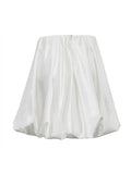 YESMYTOOL  -  Elegant White Satin Puff Hem A-line Skirt For Women Fashion High Waist Zipper Slim Short Skirts Autumn New Lady Chic Streetwear