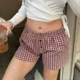 YESMYTOOL  -  Casual Y2K Retro Red Plaid Shorts for Women Buttons Korean Fashion Homewear Hottie Short Pants Summer Shorts Outfits