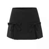 YESMYTOOL  - Cool Girl Y2K American Retro Bow Mini Skirt Women Sexy Front Slit Lace Trim A-line Summer Skirts Saia