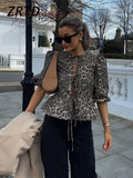 YESMYTOOL  -  Leopard Print Bow Lace Up Shirts Women Casual O-neck Puff Sleeve Ruffles Blouses 2024 Summer Female Vintage Panther Streetwear