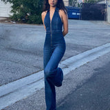 YESMYTOOL  -  Vintage High Waist Denim Jumpsuit for Women Slim Fashion Sleeveless Zipper Wide Legs Pant Casual Romper Summer Streetwear 2024