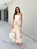 YESMYTOOL  -  Women Flower Print Hollow Waist Sling Maxi Dresses Elegant Sexy Sleeveless Backless A Line Long Dress Fashion Ladies Party Robes