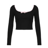 YESMYTOOL  -  Korean Fashion Stitch Women T-shirts Slim Bow Coquette Clothes Kawaii Autumn Tee Cropped Tops y2k Clothing Backless