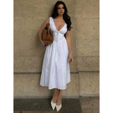 YESMYTOOL  -  WHITE COTTON CORSET dress women Sleeveless Midi Dress deep V-neck sexy summer dresses elegant women party dress