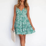 YESMYTOOL   - 2024 Summer Fashion Smart Short Skirt Sleeveless Leaf Print Backless A-line Dress