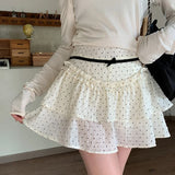 YESMYTOOL  -  Ruffle Fairycore Women Mini Skirt Sweet Lace Bow Layered Patchwork Dot Short Skirts Elegant Cute Korean Style Skirt