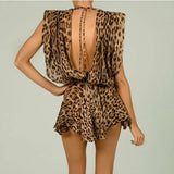 YESMYTOOL  - Leopard Print Mini Dress Women Sexy Deep V-neck Backless Beach Dresses Summer Sleeveless Chiffon Holiday Party Dress 2024 New