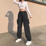 YESMYTOOL  -  Y2K Gothic Pants Women's Fashion 2024 new Autumn Street Low Rise Multi Pocket Pants Retro Casual Loose Sports Cargo Pants