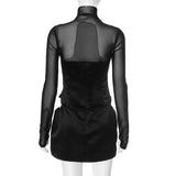 YESMYTOOL  -  Fashion Mesh Long Sleeve Mini Dress Party Evening Club Outfits Sexy Cut Out Corset Bodycon Dresses Clothes