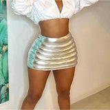 YESMYTOOL  -  Fashion Metallic Color Cotton-Filled Bubble Puff Bodycon Mini Skirt Y2K  Autumn Sexy Solid Splash-Proof Zipper Party Wears