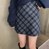 YESMYTOOL  -  Vintage Plaid Mini Skirt for Women Korean Fashion Elegant High Waist Slim A-line Short Skirt Harajuku Streetwear Autumn