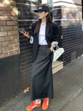 YESMYTOOL  -  Spring Summer Fashion Retro High Waist Straight Striped Lady Long Skirt Casaul Pocket Officewear Street Women Skirts 2024 New