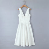 YESMYTOOL  -  WHITE COTTON CORSET dress women Sleeveless Midi Dress deep V-neck sexy summer dresses elegant women party dress