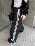 YESMYTOOL  -  Black Sports Pants Women Chic Autumn Classic Wide Leg All Match Casual Fashion Wide Leg Slim Loose High Waist