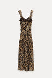 YESMYTOOL  -  Vintage Women Leopard Print Dress 2024 Summer Fashion Casual Commute One-piece Dress Sleeveless V-neck Ruffle Dress