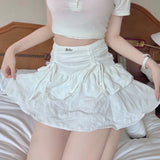 YESMYTOOL  - Fairycore Ruffle Women Mini Skirt White Lace Sweet Kawaii Short Skirts Coquette Layered Pleated Korean Fashion Skirt