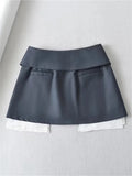 YESMYTOOL  -  New Mini Skirt For Women High Waist Gray Pleated Skirt A-Line Turn-Down Shorts Y2k Skirt With Pockets Streetwear