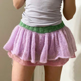 YESMYTOOL  - European and American Women's Ins New Color Matching Sweet Bow Wool Cake Fluffy Skirt