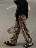 YESMYTOOL  -  Fashion Leopard Wide Leg Trousers Casual All Match Women Straight Pants Vintage Y2k Aesthetic Grunge Loose Pocket Pantalon Femme