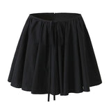 YESMYTOOL  -  Lacing Up Bow Zipper Waist Asymmetrical A-lined Ruched Mini Skirt Skater Skirts sexy women black mini skirt