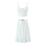 YESMYTOOL  -  2024 Summer New French Style Set Women's Sexy White Suspender Top Half Skirt Two Piece Set