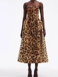 YESMYTOOL  -  Women Sexy Leopard Print Wrapped Chest Long Dress Elegant Backless Pleated Hem High Waist Dresses 2024 New Lady Party Robes