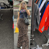 YESMYTOOL  -  Leopard Print Ruffled Long Skirts For Women Elastic High Waisted Patchwork Loose Female Summer Fashion Club Party Skirts