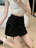 YESMYTOOL  -  Summer Women Fashion Black Gray Sexy Club Lace-up Mini Pleated Skirt Korean Brown High Waist Holiday A-line Short Skirts Simple