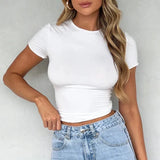 YESMYTOOL  -  Casual Basic Skinny Summer T shirts Female Lace-Up Streetwear Solid All-Match Crop Tops Short Sleeve Bandage Clothing