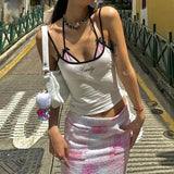 YESMYTOOL  -   Fake Two-piece Letters Embroidery Halter Crop Top Tanks & Camis Y2k Streetwear Woman Tops Summer 2024 coquette top shirt