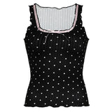 YESMYTOOL  -  Sweet Gothic Dark Summer Tank Top Short Polka Dot Frill Bow Korean Fashion Vest Sleeveless Top Tees Kawaii Contrast