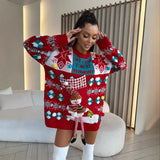 YESMYTOOL  -  Red Christmas Sweaters for Women Fashion Casual Loose Jumpers Autumn Winter Elegant Long Sleeve Warm Pullovers 2024