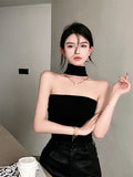 YESMYTOOL  -  Sexy Sweet Black Vest Off Shoulder Women 2024 Summer Design Halter Solid Elegant Fashion Casual All-match Waistcoat Trend