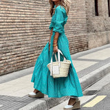 YESMYTOOL  -  Spring Vintage Geometry Pattern Print Maxi Dress Fashion Boho Long Sleeve Party Dress Casual High Street Beach Dress Mujer