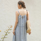 YESMYTOOL  -  Striped Halterneck Cotton Linen Dresses Summer New Casual Beach Vacation Sleeveless Loose Women Long Dresses Maxi Boho Sundress