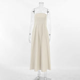 YESMYTOOL  -  2024 Europe and America Sexy Khaki Cotton and Linen Tube Top Dress Women's Holiday Leisure Waist A-line Skirt Women's Dress