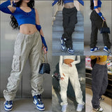 YESMYTOOL  -  Women's Straps, Trousers, Pockets, Casual Style High Waist Button Long Pants Summer 90s Retro Street Wear Y2K Joint Clothing