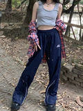 YESMYTOOL  -  Casual Vintage Gray Sweatpants Women Summer Harajuku  Streetwear Baggy Cargo Pants Straight Wide Leg Y2k Joggers